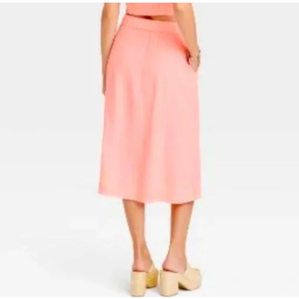 Universal Thread Button Front Linen Blend Midi Sk… - image 2